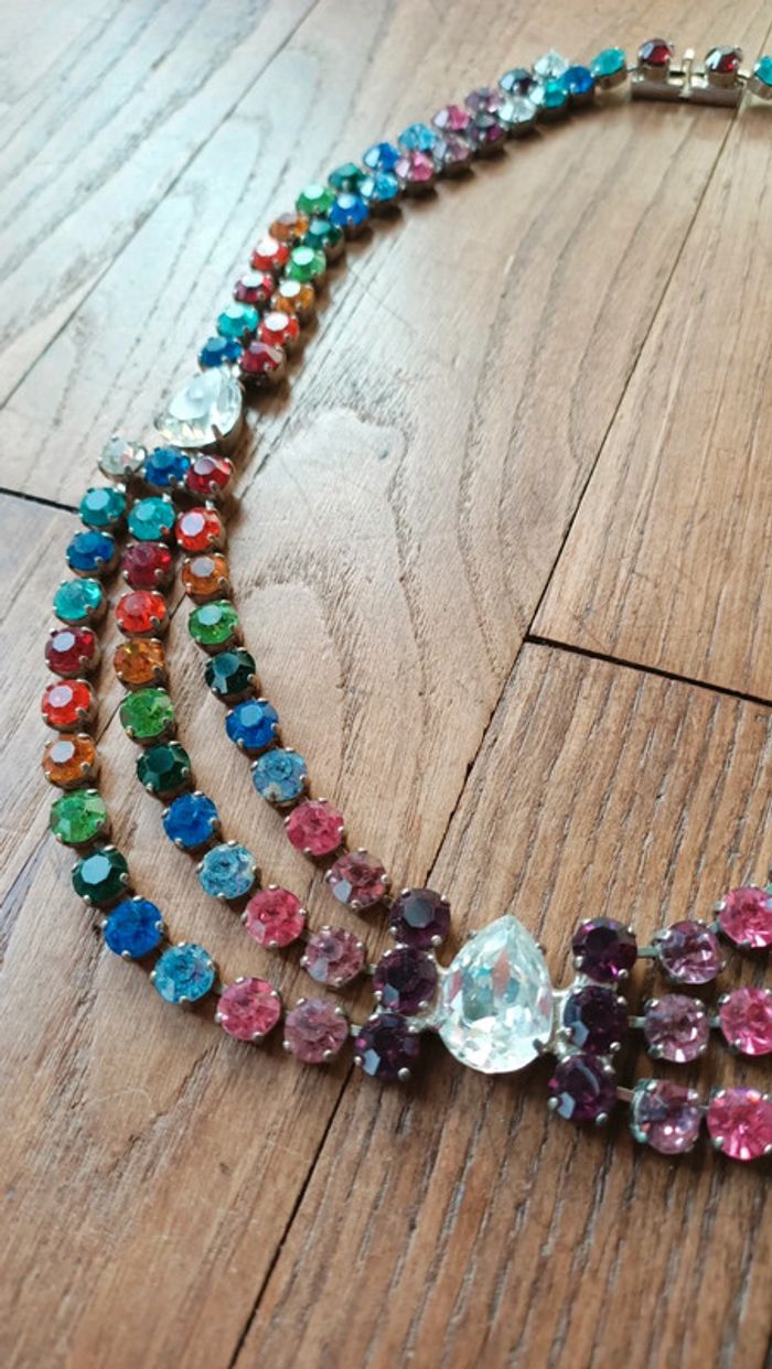 Collier vintage verre multicolore - photo numéro 5