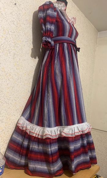 Magnifique robe vintage maxi prairie rayures volant petit 34