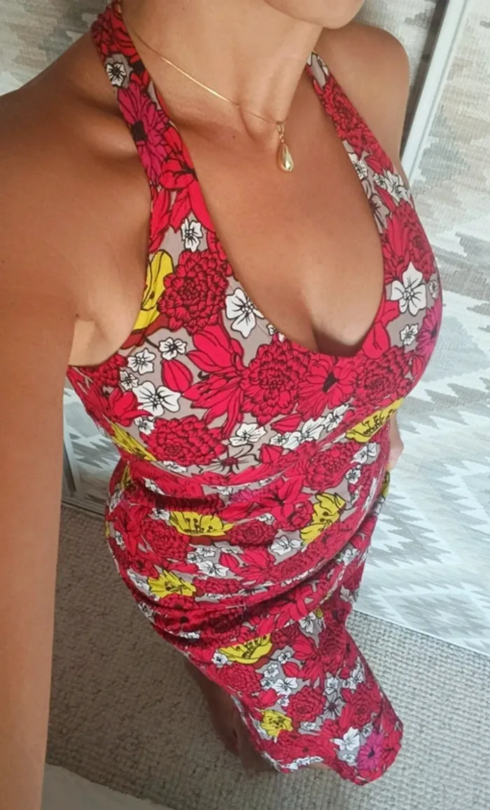 Robe d'été Kaliyog rouge fleurie L 10% coton - photo numéro 3