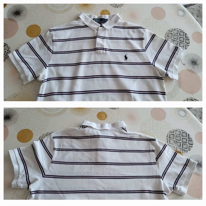 Ralph Lauren Polo MC TL -Custom Fit -Fond Blanc avec Rayures Marine & Rose -100%Coton - photo numéro 5