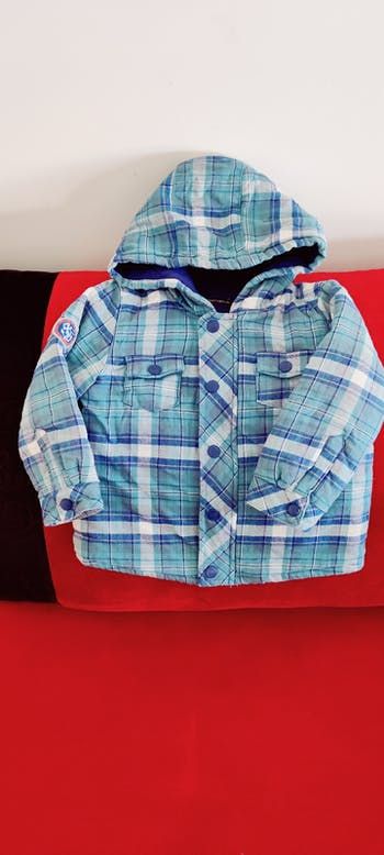 Veste carreaux bleue à capuche