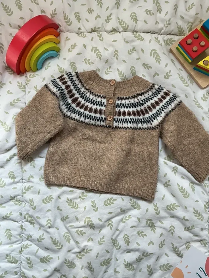 pull chaud beige à motifs 12 mois bout'chou - photo numéro 7