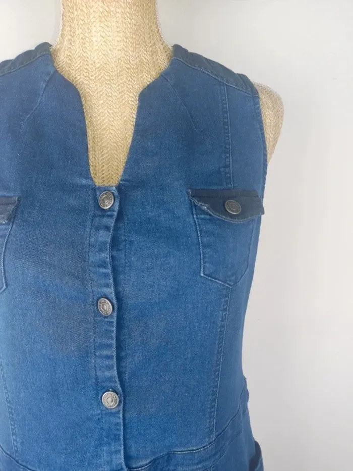 Robe mi-longue en jeans sans manches avec poches et empiècements bleu marine taille 38 Felino - photo numéro 4