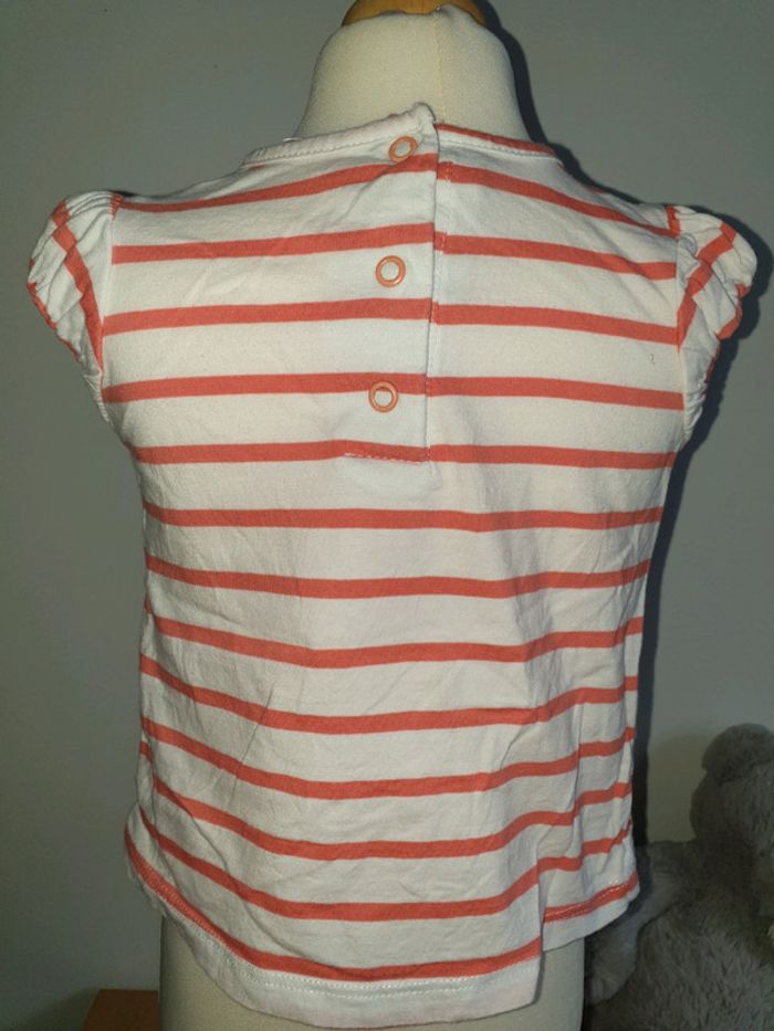 T-shirt marinière blanc et corail TAO 18 mois - photo numéro 2