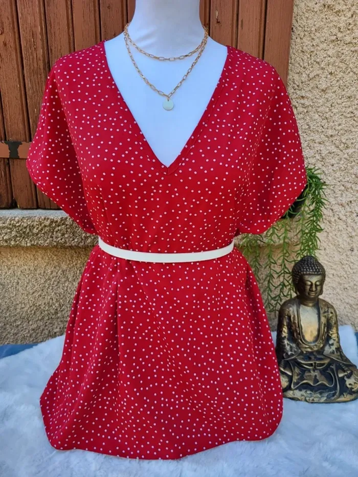 Blouse fluide à pois rouge blanc shein taille 52