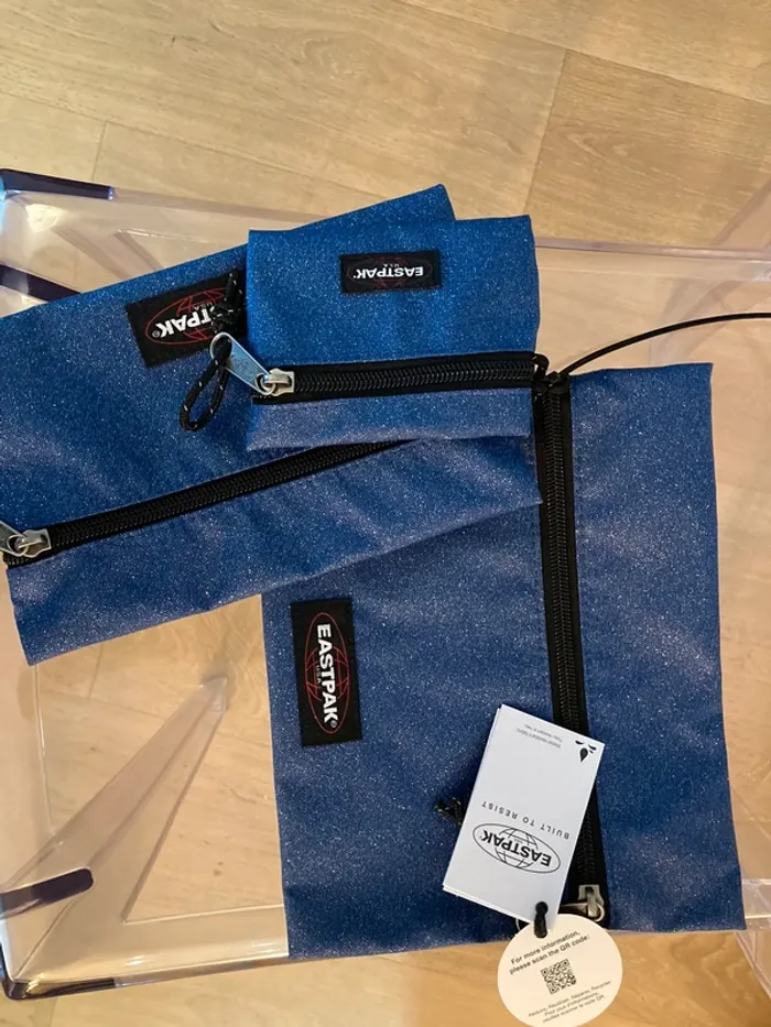 Eastpak Marny pouch bag lot de 3 pochettes bleu pailletée - photo numéro 3