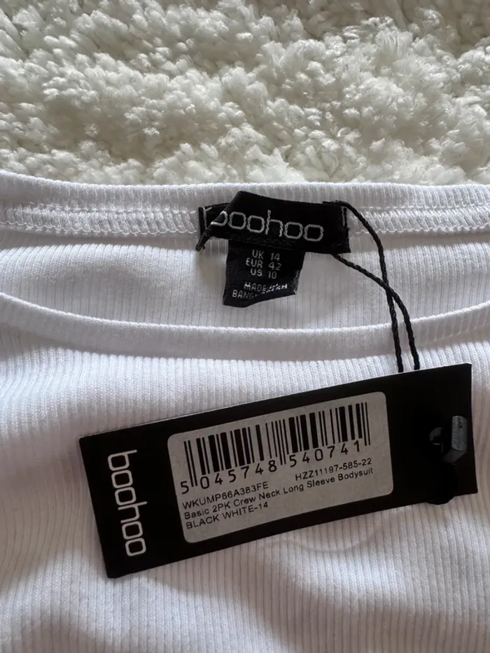Body Blanc à manches longues Boohoo Basics – Col rond – Taille 42 – Neuf - photo numéro 4