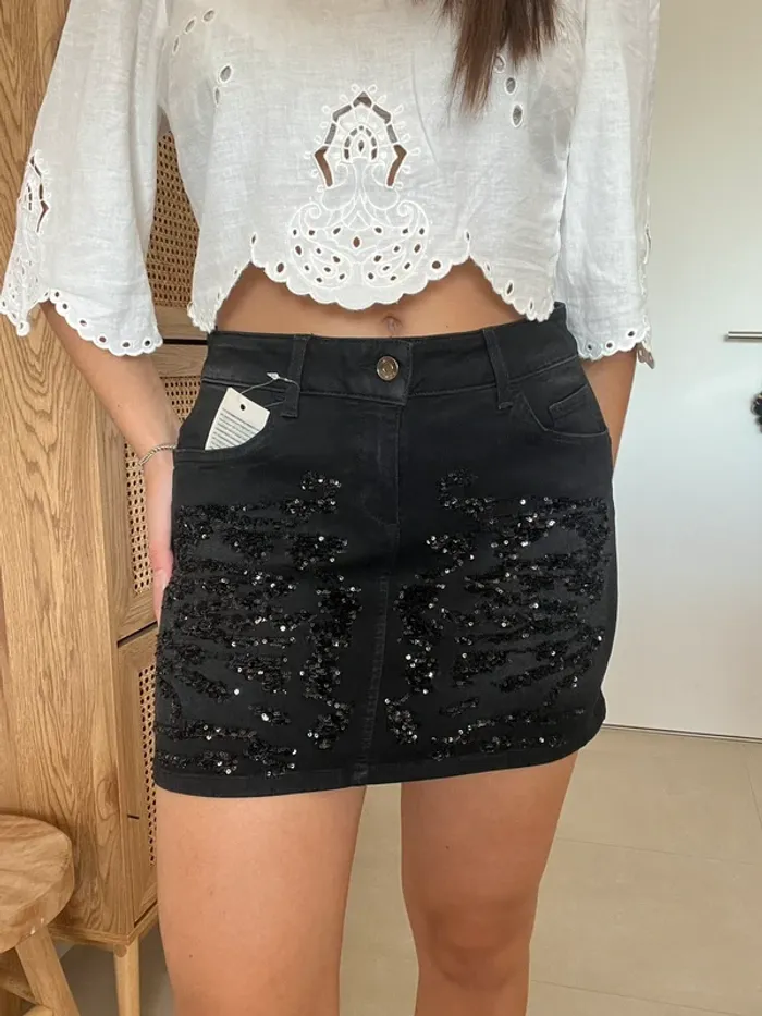 Jupe en jean noire/grise à sequins Liu Jo