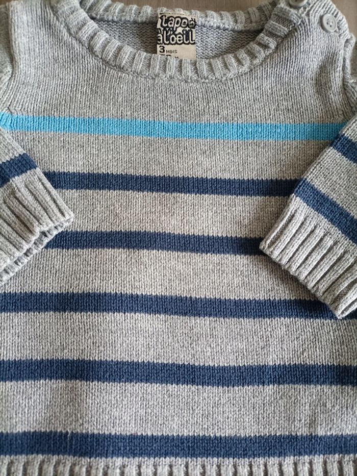 Ensemble Pull rayé/ pantalon droit doublé TAO 3 mois - photo numéro 3