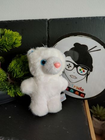 petite peluche ours ancien blanc bleu rose coeur soleil toyland poil fourrure