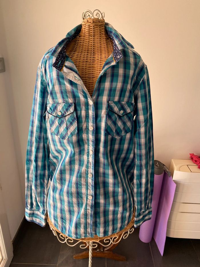 Chemise Serge Blanco à carreaux vert bleu blanc taille M - photo numéro 5