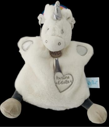 ❤️B4100 Doudou marionnette licorne Poussière d'étoile Blanc Gris BABY NAT Babynat