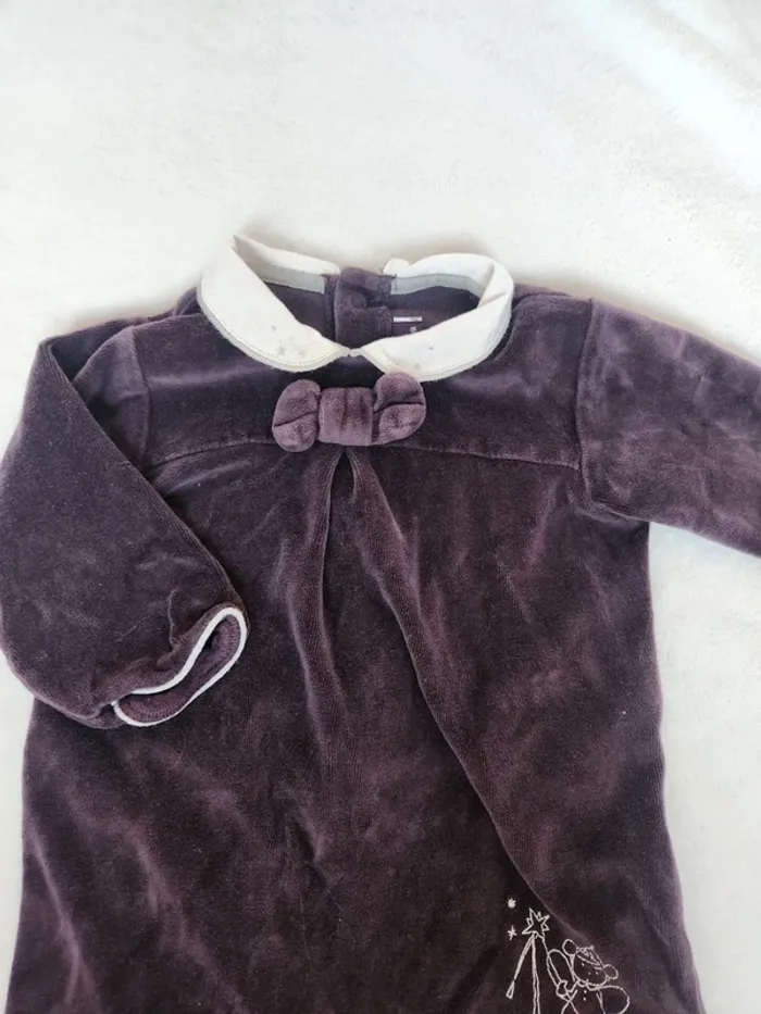 Joli pyjama velours mauve bébé fille col Claudine automne/hiver Sergent Major 9 mois - photo numéro 4