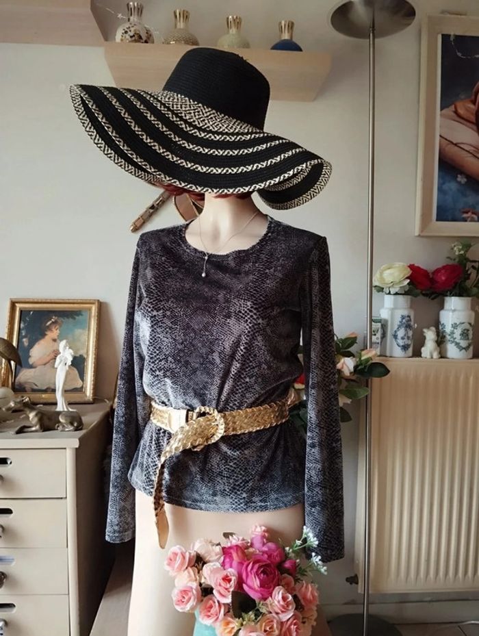 🌿Top Velours Imprimé Python Manoukian T36🌿 - photo numéro 18