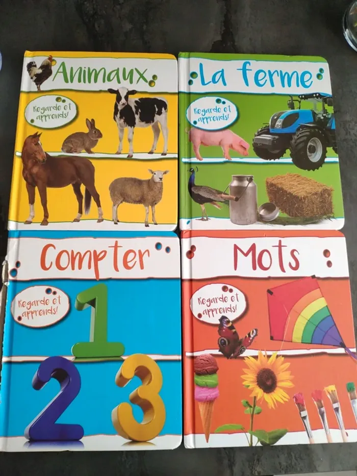 Collection de 4 livres animaux, mots la ferme et compter