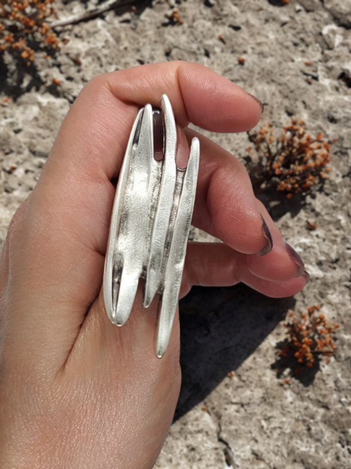 Bague sculpturale plaqué argent – design organique - photo numéro 3
