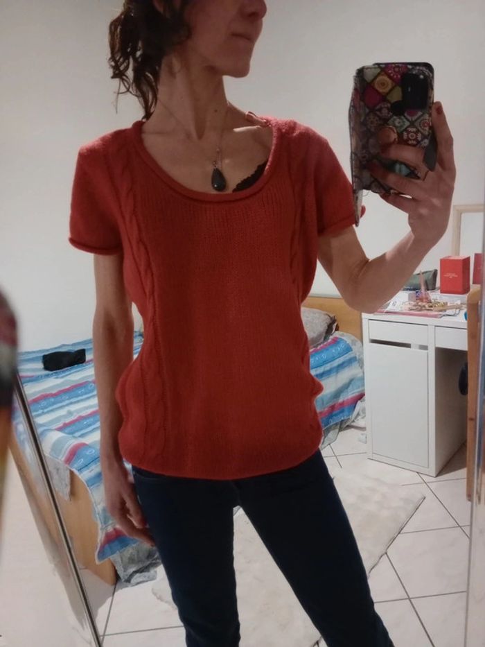 Pull manches courtes femme M mailles rouges c74 - photo numéro 5