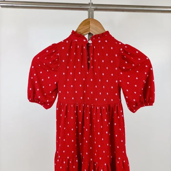Robe rouge à pois Next 4-5 ans manches ballon col volanté rétro chic A1100 - photo numéro 8