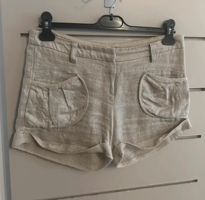 Maje short en lin beige doré, femme, taille 36