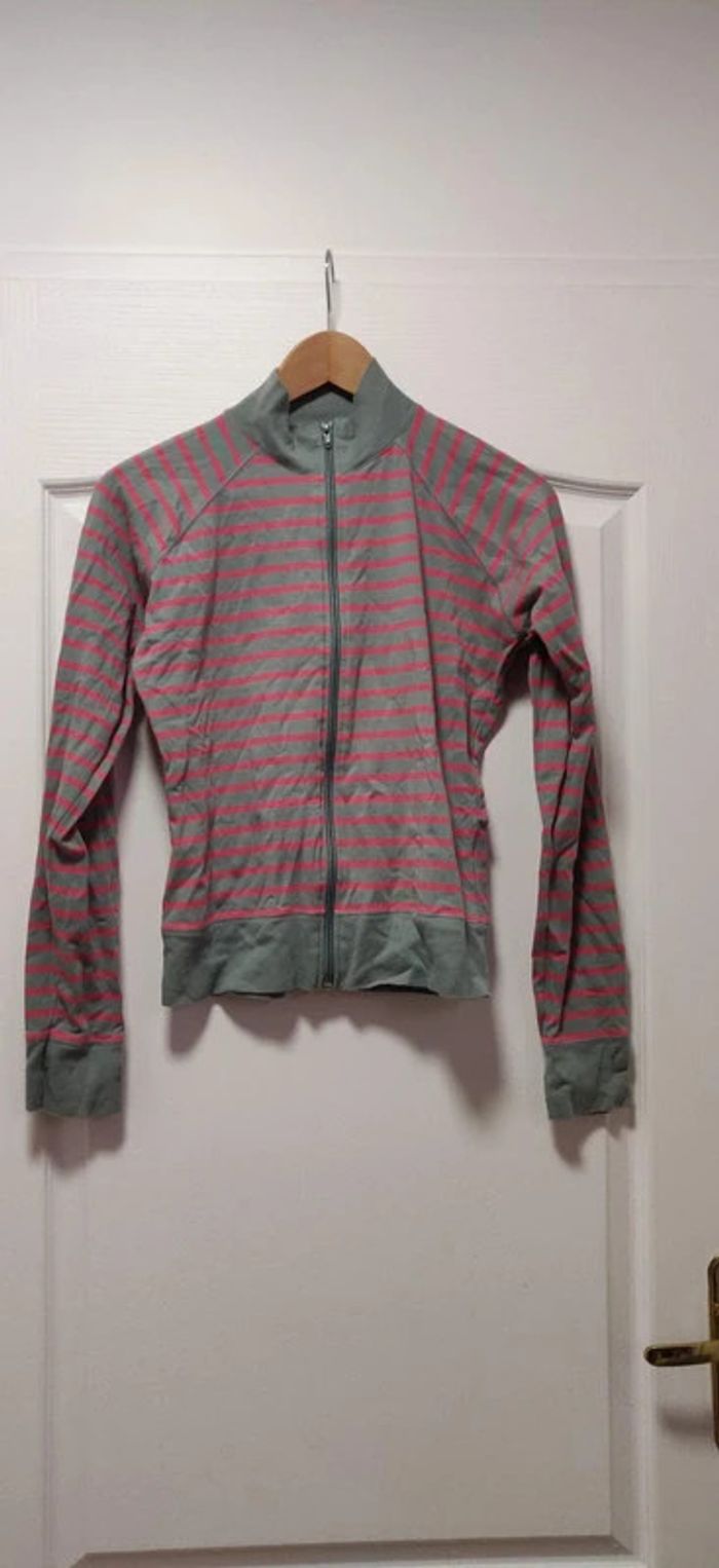 Gilet sweat zippé kaki rayé rose Somewhere 38/40