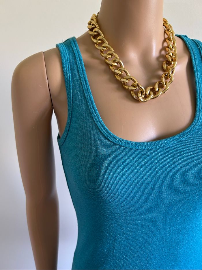 Débardeur turquoise pailleté sans manches Morgan taille XS TBE - photo numéro 4