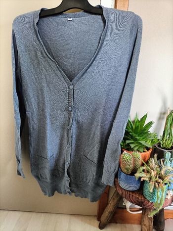 Gilet long uni bleu gris