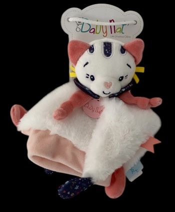 ❤️ B6441 Doudou Plat Mouchoir Chat Pollen  BABY NAT Babynat Rose Blanc