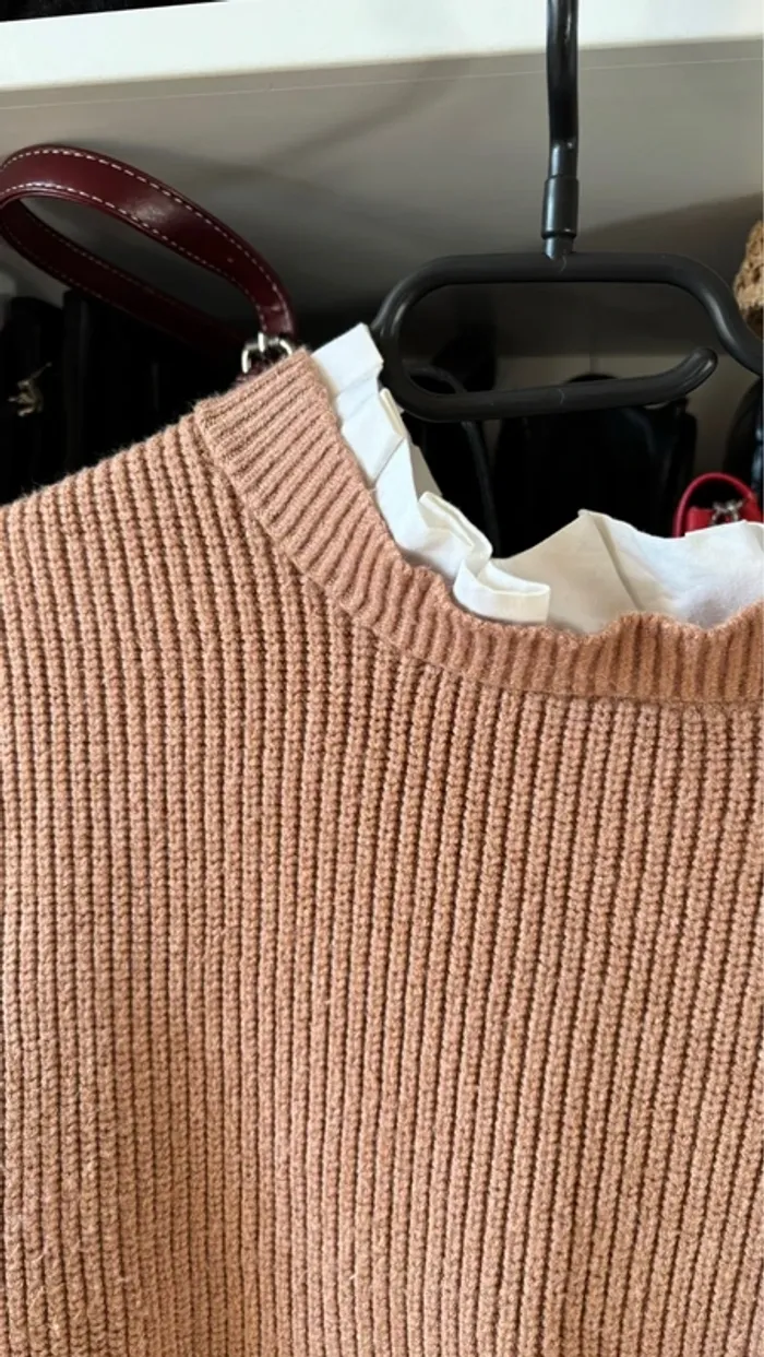 Pull maille marron avec blouse intégrée - photo numéro 4