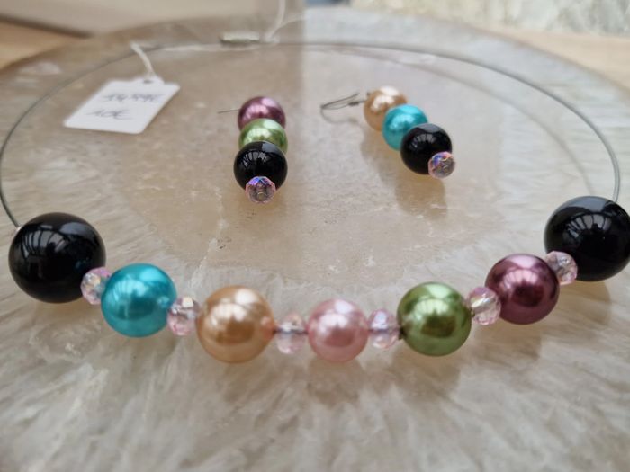 Parure Bijoux Acier Grosses Perles Multicolore - photo numéro 13