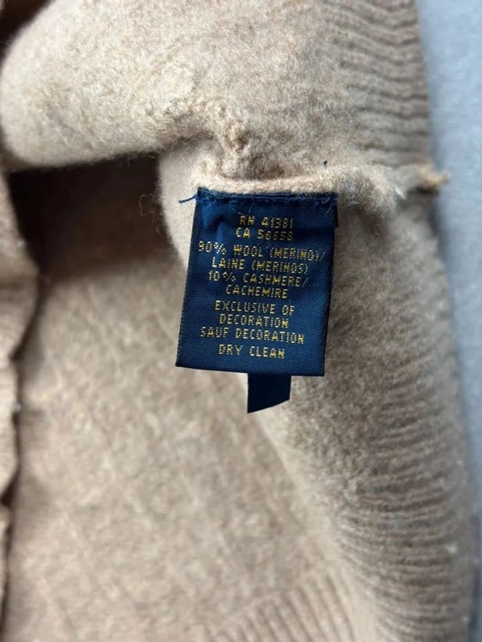 Pull d’hiver torsadé Ralph Lauren en laine et cachemire beige col V taille XS - photo numéro 9