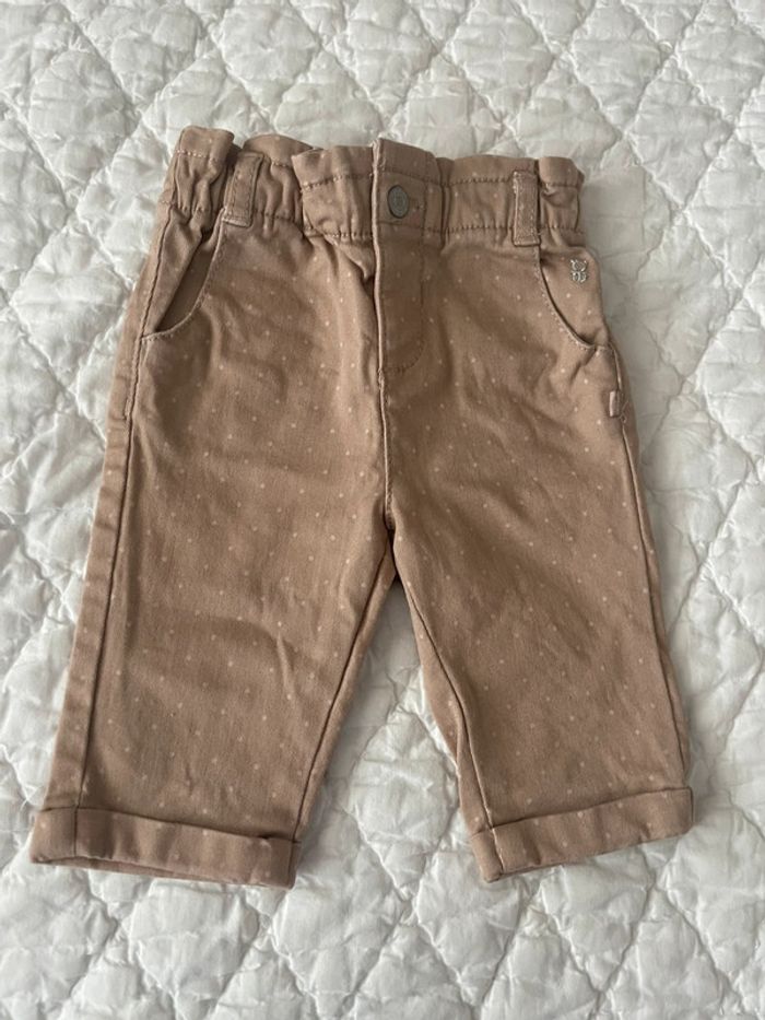 Petit pantalon marron à pois blanc clair 3 mois / 59cm Obaibi