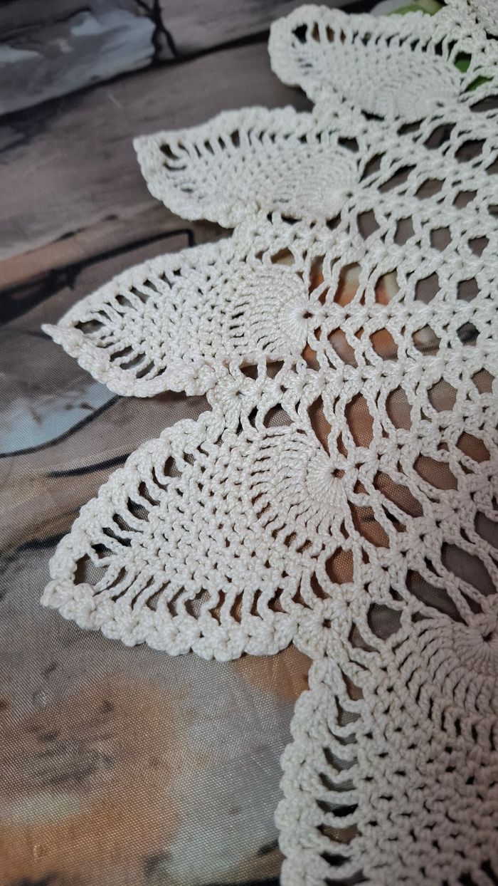 Napperon crochet motif fleur feuille écru blanc cassé vintage - photo numéro 5