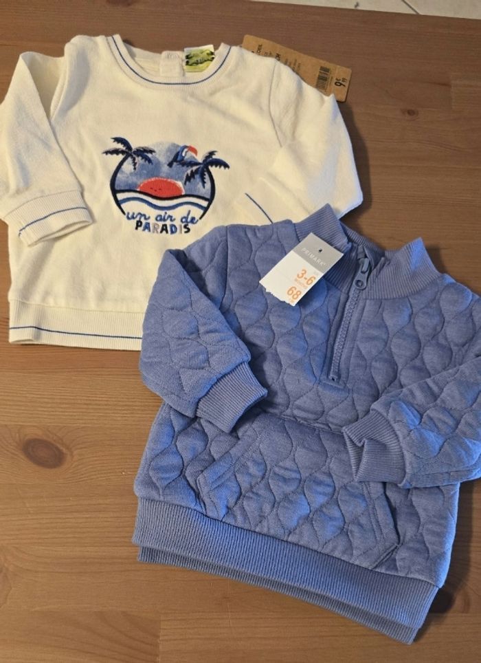 NEUFS (NON PORTÉS)🏷💙😍 superbe teeshirt ml et sweat 6mois garçon 🏷💙