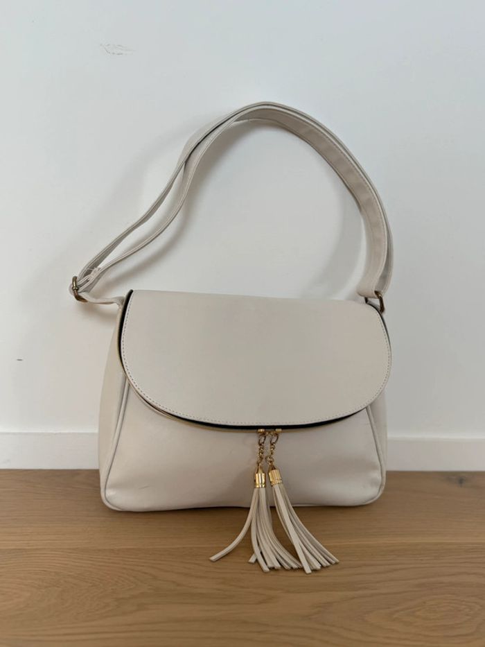 Sac blanc chaînes doré or zip bandoulière réglable à main borsa bolsa bag Zak handbag Bolso - photo numéro 3