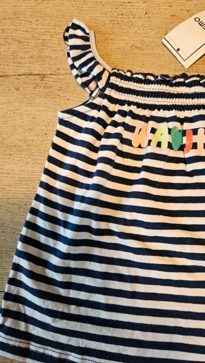 Débardeur bleu ligné blanc à bretelles, Gemo, 3 ans, neuf avec étiquette - photo numéro 4