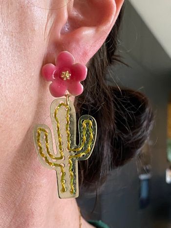 Boucles d’oreilles cactus oversize fleur rose tendance xxl 