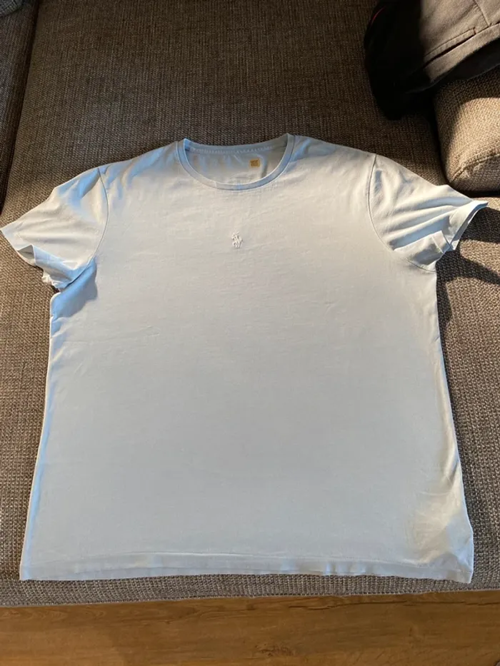 T-shirt Ralph Lauren Homme Bleu pâle Logo brodé centré Taille L - photo numéro 2
