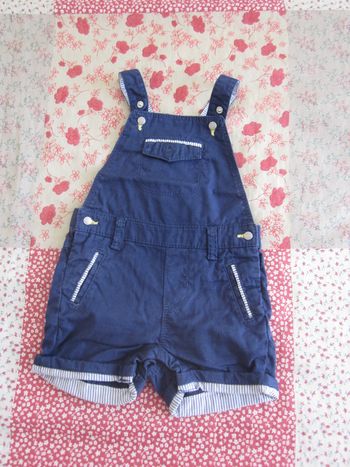 Salopette short toile bleue marine 6 mois