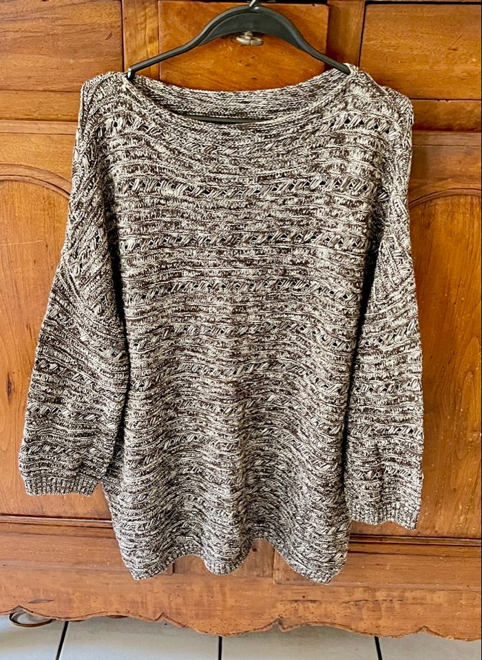 Pull col bateau beige et marron - photo numéro 3