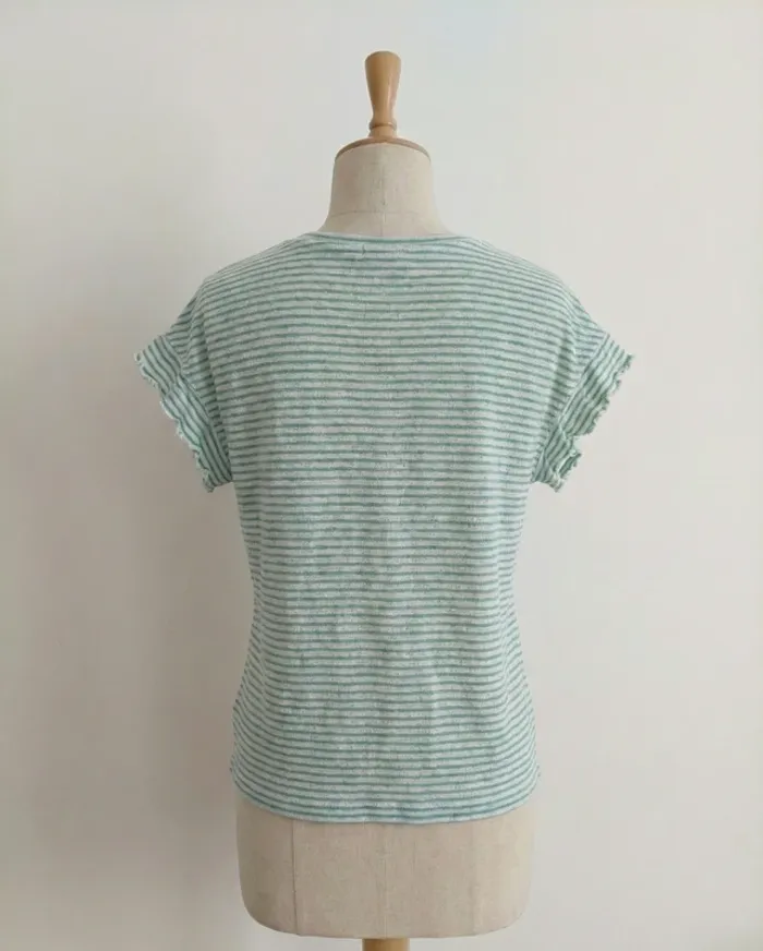 T-shirt rayé vert menthe et argenté – Bonobo – Taille M - photo numéro 2