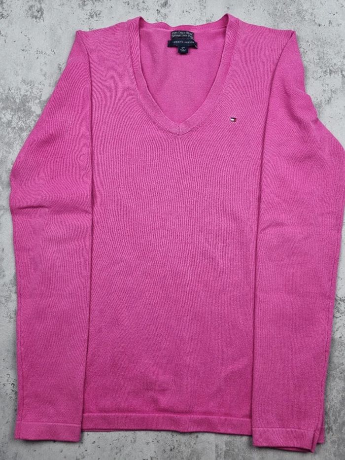 Pull col V Tommy Hilfiger fuschia – Taille S/36 Femmes - photo numéro 3
