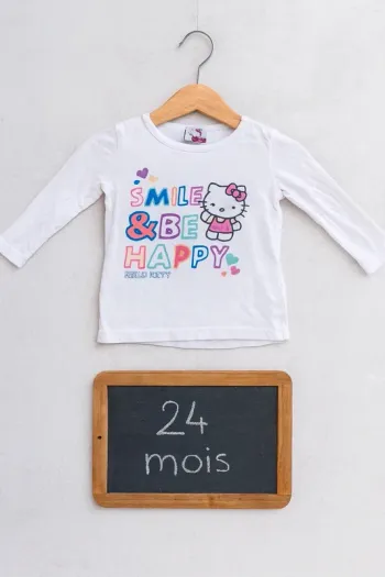 T-shirt manches longues blanc - Taille 24 mois - Hello Kitty