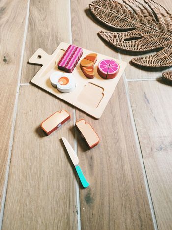 🍳 Jeu d'imitation - Planche Petit-Déjeuner "Brunch" en Bois – Puzzle & Découpe - 