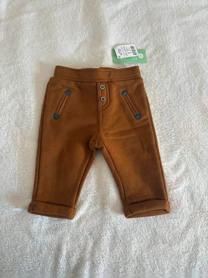 Pantalon bébé mixte en maille côtelée couleur caramel – Taille 6 mois (Obaïbi) - photo numéro 2