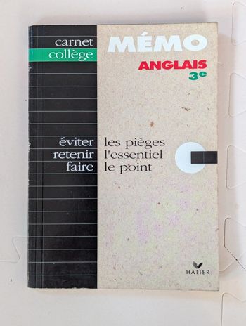 Carnet collège Mémo anglais 3e – Hatier