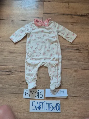 Pyjama velours blanc fleurs roses  6 mois Tape à l’Œil 🌸