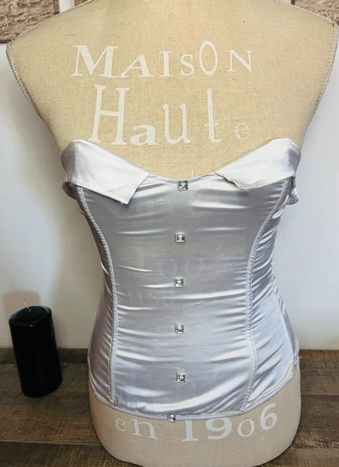 💕 bustier blanc satiné à boutons diamant taille 36 S #sanselle - photo numéro 2