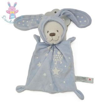 Doudou plat Ours déguisé en Lapin bleu blanc étoiles NICOTOY SIMBA