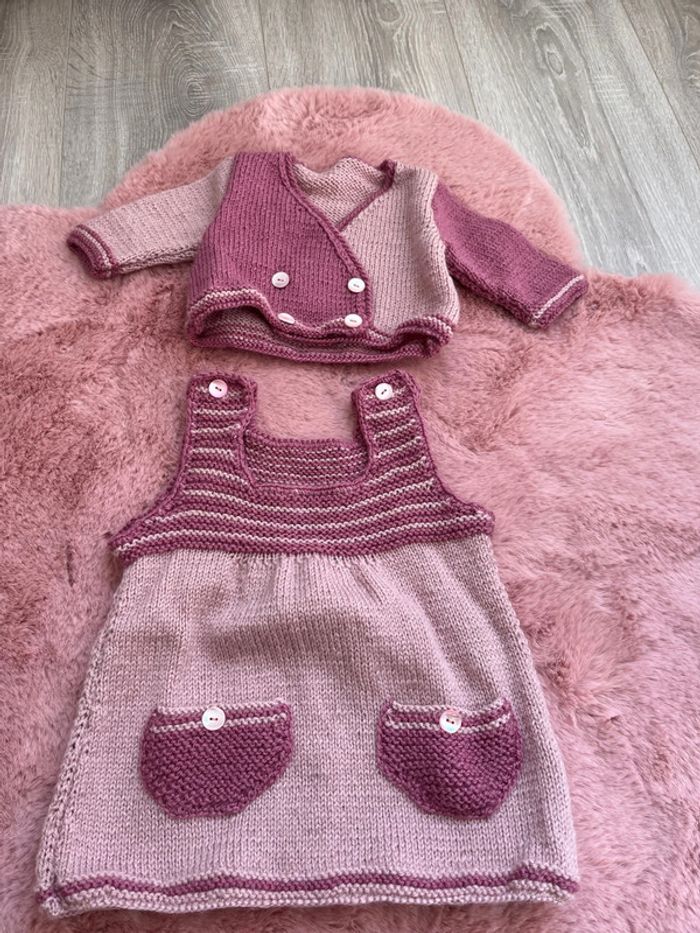 Ensemble tricot bébé fille robe et gilet - photo numéro 2