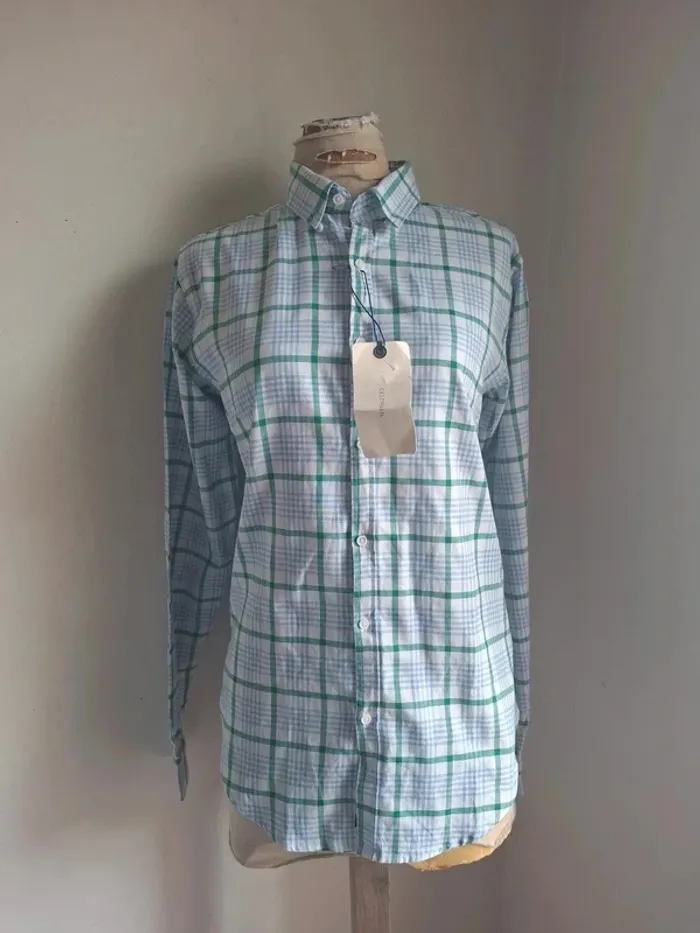Chemise à carreaux bleu, vert et blanc, neuve,  Celopman Man, taille S